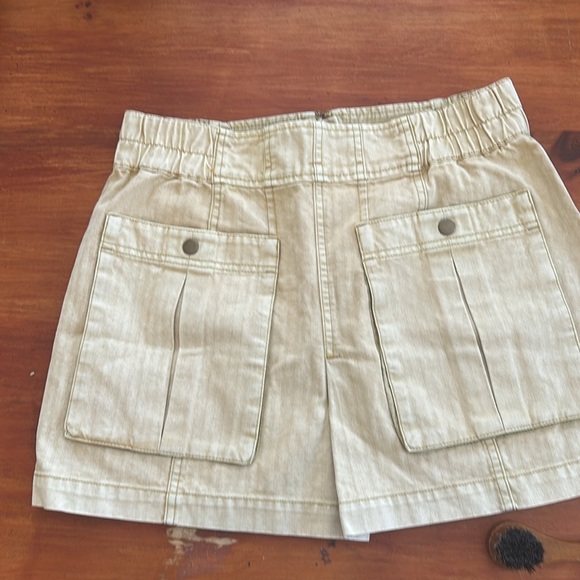 Free People Denim Wash Cargo mini skirt SZ 6 Khaki Yellow Bohemian pockets - Picture 13 of 14